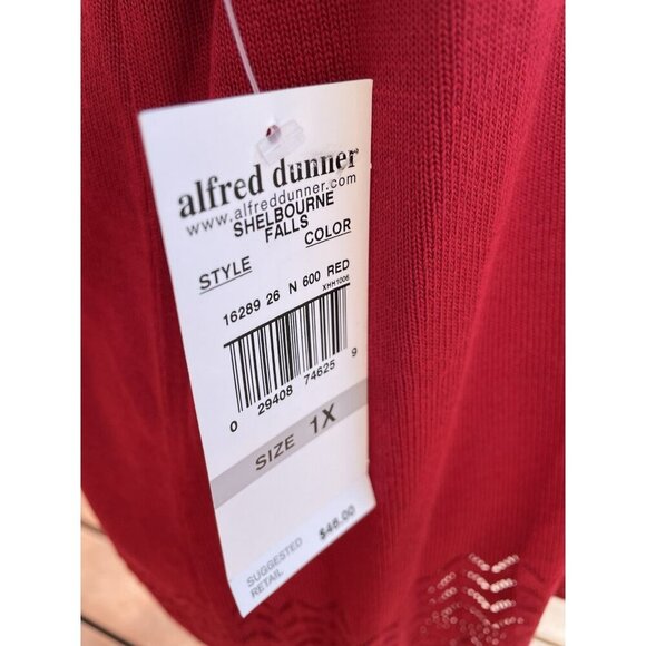 Alfred Dunner Womens Red Knit Top 1X With Lace Accents & Short Sleeves - Picture 6 of 9